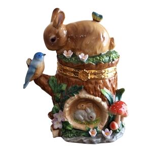 Charming Rabbit and Bird Trinket Box